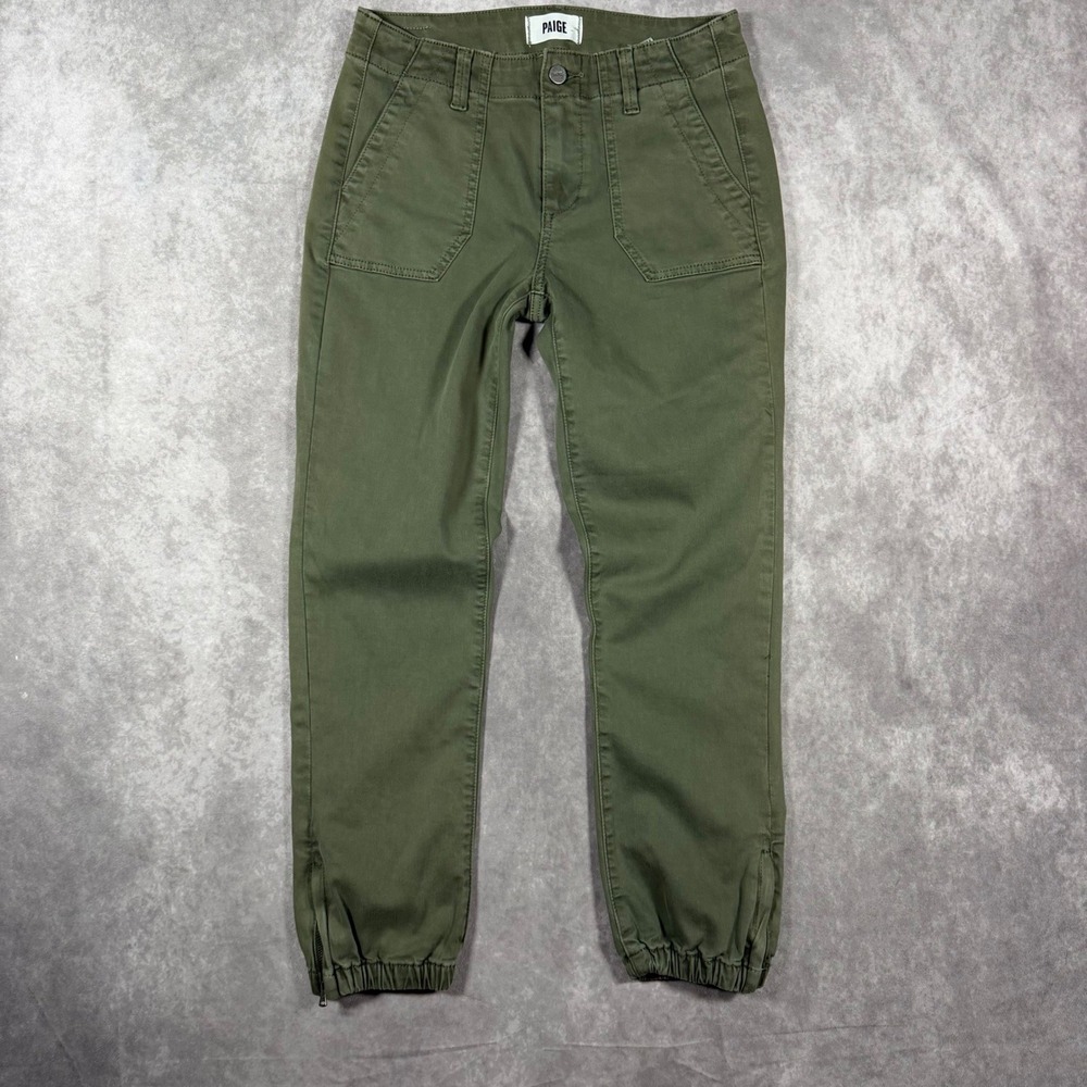 Paige Mayslie Jogger Pants Olive Green Utility Cargo Zipper Cuffs Women Size 27